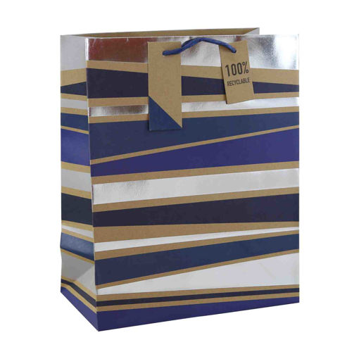 Picture of BLUE STRIPED KRAFT LARGE GIFT BAG